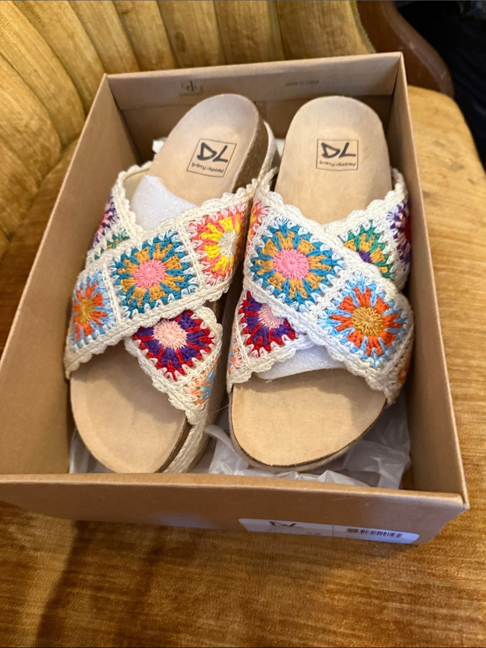 Dirty Laundry Multicolor Crochet Platform Slide Mules